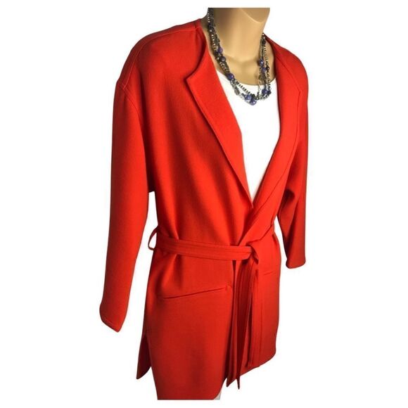 Emanuel Ungaro Bright Orange Open Front Belted Jacket Size 6 Petite - Picture 1 of 9